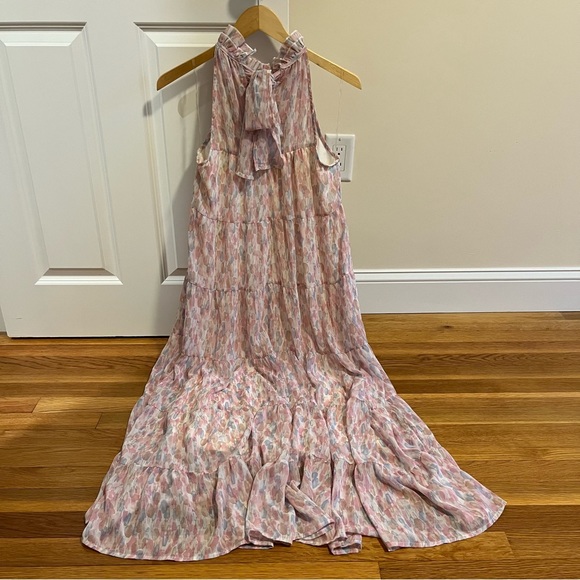 Entro Floral Chiffon Sleeveless Maxi Dress High Neck Bow Size S - Picture 2 of 3